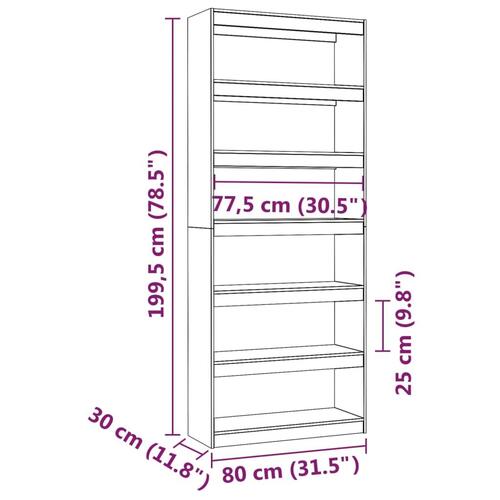 Bogreol/rumdeler 80x30x199,5 cm massivt fyrretræ hvid