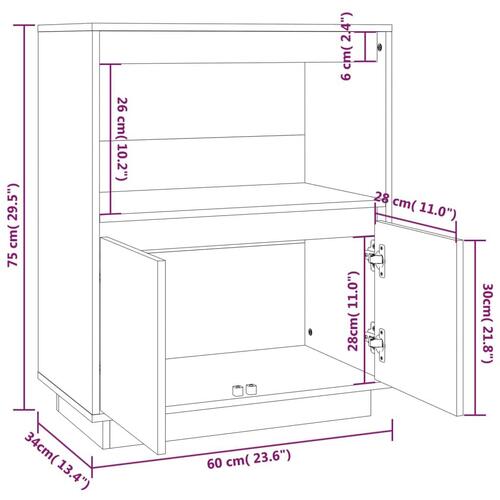 Skænk 60x34x75 cm massivt fyrretræ sort