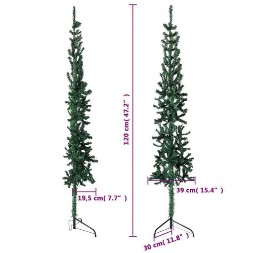 Kunstigt halvt juletræ med juletræsfod 120 cm smalt grøn