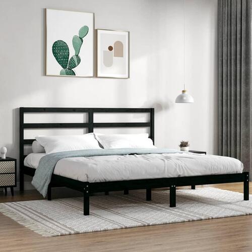 Sengeramme 200x200 cm massivt fyrretræ sort