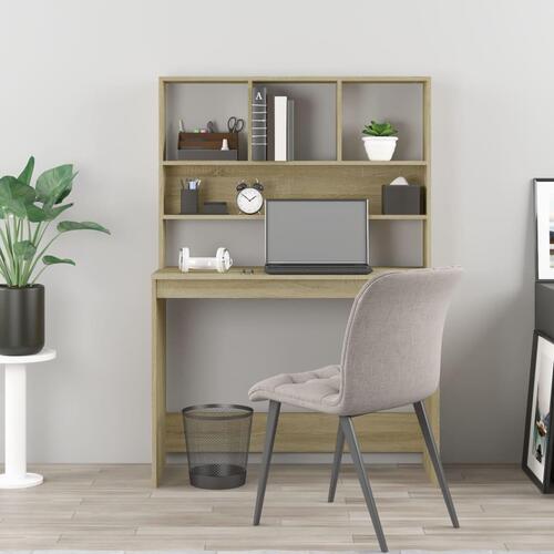 Skrivebord med hylder 102x45x148 cm konstrueret træ sonoma-eg