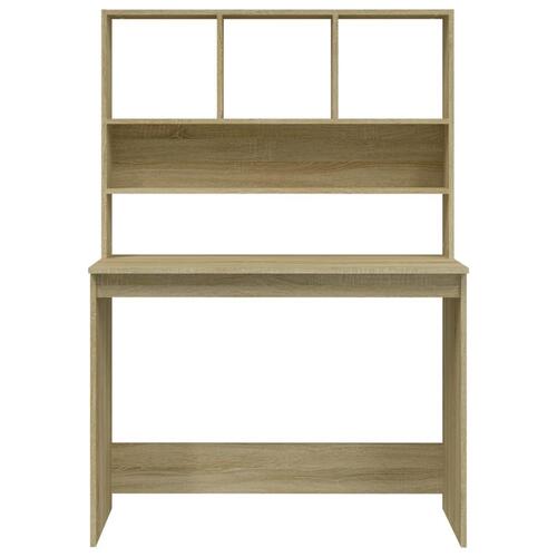 Skrivebord med hylder 102x45x148 cm konstrueret træ sonoma-eg