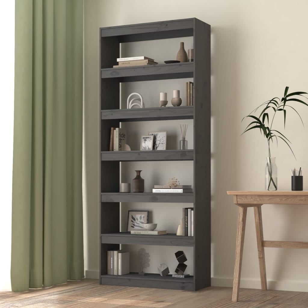 Bogreol/rumdeler 80x30x199,5 cm massivt fyrretræ grå