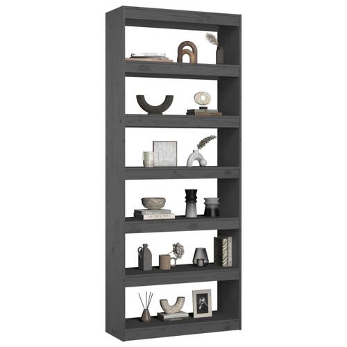 Bogreol/rumdeler 80x30x199,5 cm massivt fyrretræ grå
