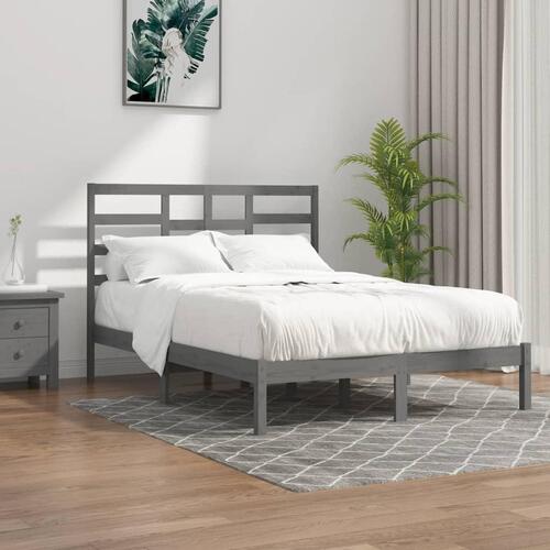 Sengeramme 135x190 cm Double massivt fyrretræ grå