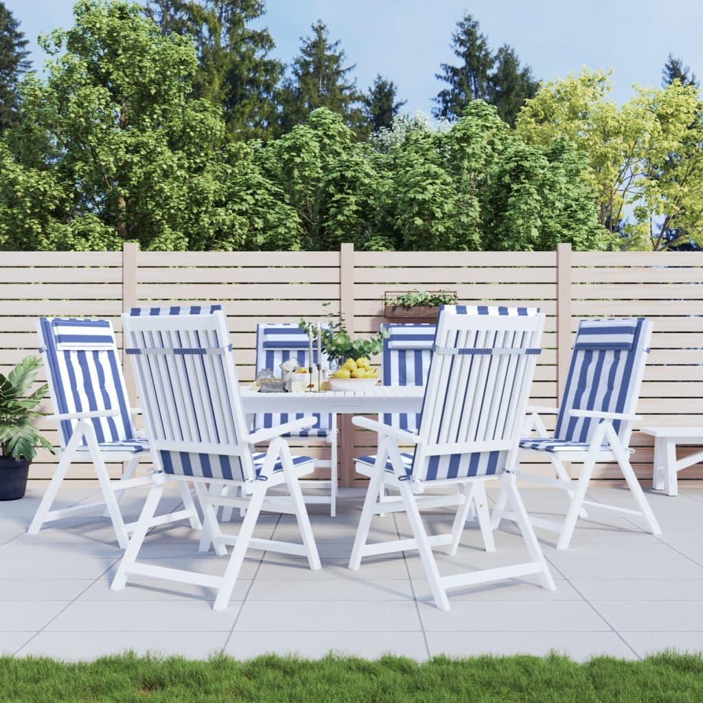 Stolehynder m. høj ryg 6 stk. oxfordstof striber blå og hvid billede