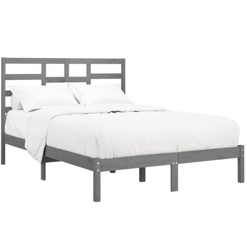 Sengeramme 135x190 cm Double massivt fyrretræ grå