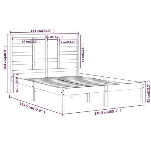 Sengeramme 135x190 cm Double massivt fyrretræ grå