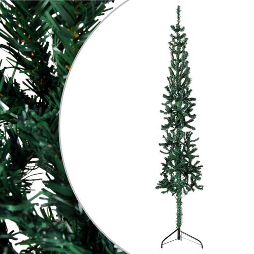 Kunstigt halvt juletræ med juletræsfod 180 cm smalt grøn
