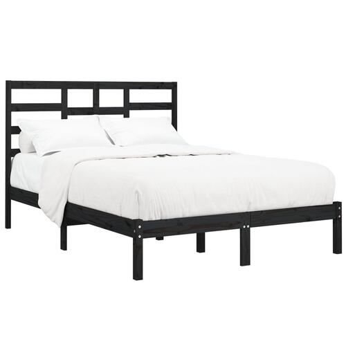 Sengeramme 135x190 cm Double massivt fyrretræ sort