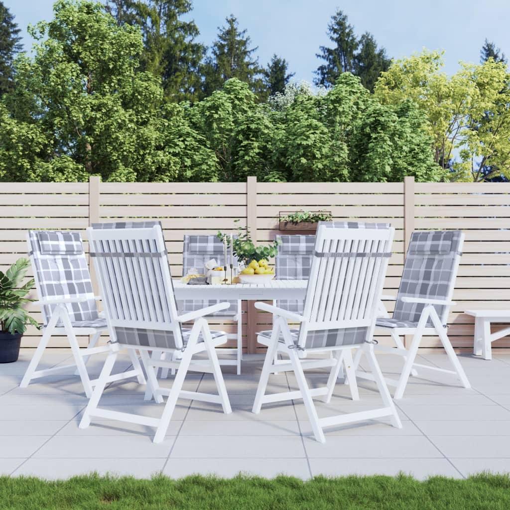 Stolehynder m. høj ryg 6 stk. oxfordstof ternet grå billede