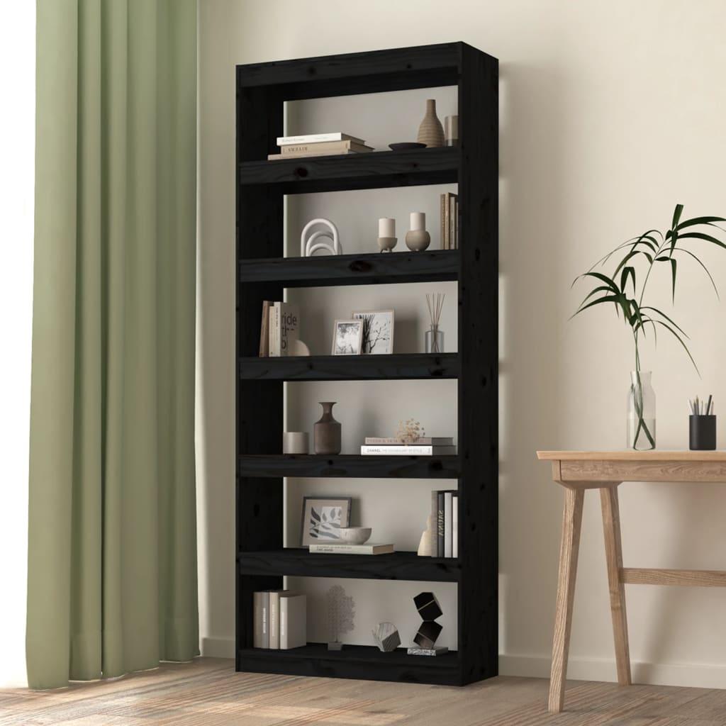 Bogreol/rumdeler 80x30x199,5 cm massivt fyrretræ sort