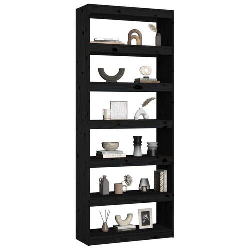 Bogreol/rumdeler 80x30x199,5 cm massivt fyrretræ sort