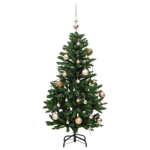 Kunstigt juletræ 150 LED'er og kuglesæt hængslet 150 cm