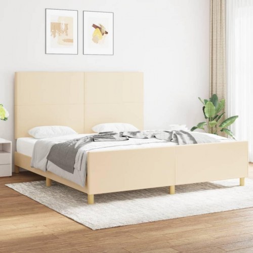 Sengeramme med sengegavl 180x200 cm - stof, cremefarvet