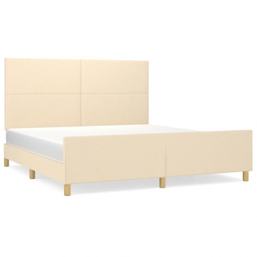 Sengeramme med sengegavl 180x200 cm - stof, cremefarvet