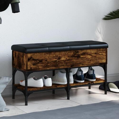 Skobænk 82x32x45 cm konstrueret træ røget egetræsfarve