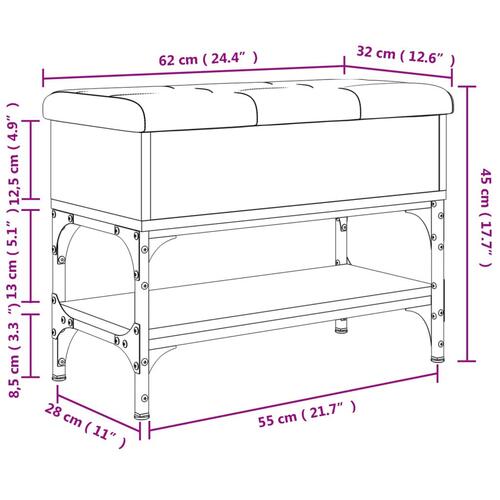Skobænk 62x32x45 cm konstrueret træ røget egetræsfarve