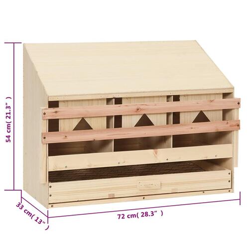 Redekasse til høns med 3 rum 72x33x54 cm massivt fyrretræ