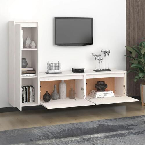 Tv-skabe 3 dele massivt fyrretræ hvid