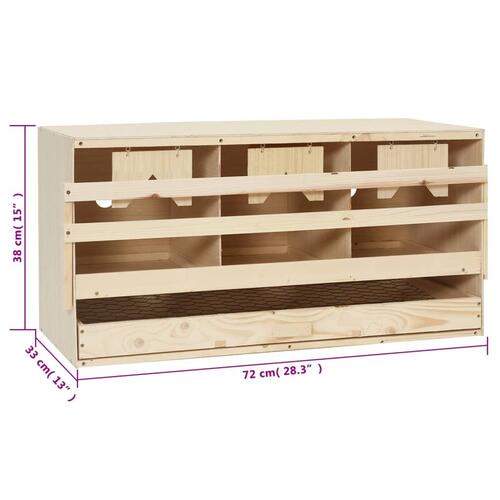Redekasse til høns med 3 rum 72x33x38 cm massivt fyrretræ
