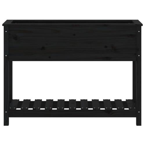 Plantekasse med hylde 111,5x34,5x81 cm massivt fyrretræ sort