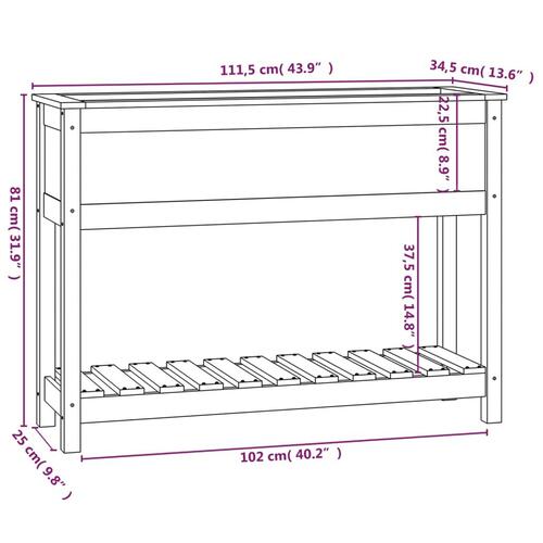 Plantekasse med hylde 111,5x34,5x81 cm massivt fyrretræ sort