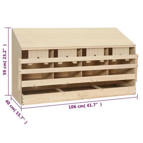 Redekasse til høns med 4 rum 106x40x59 cm massivt fyrretræ