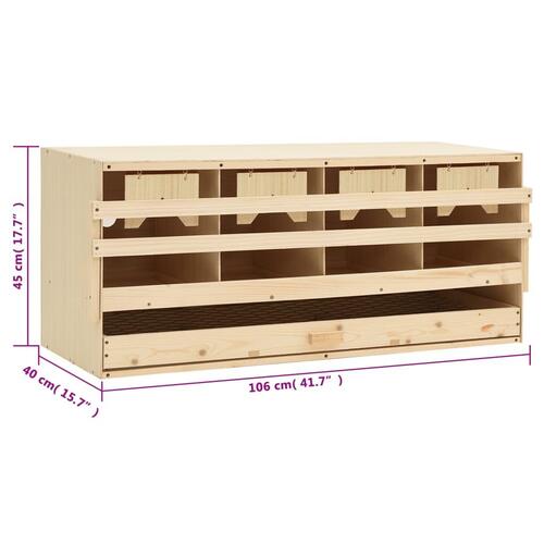 Redekasse til høns med 4 rum 106x40x45 cm massivt fyrretræ