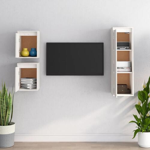 Tv-skabe 3 dele massivt fyrretræ hvid