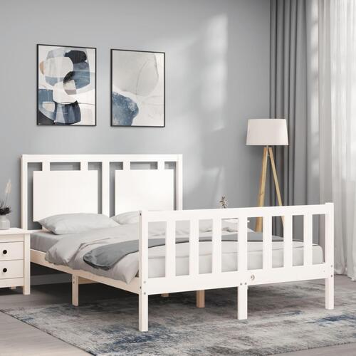 Sengeramme med sengegavl 140x200 cm massivt træ hvid