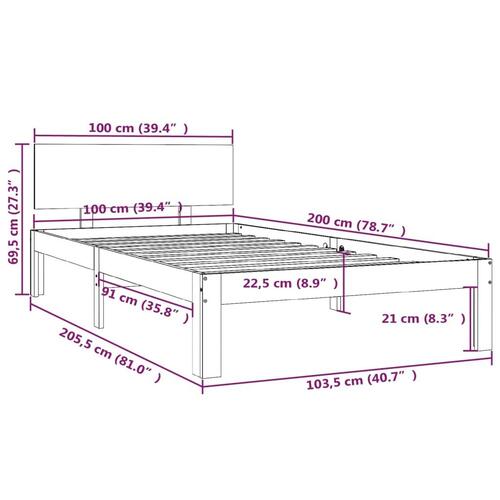 Sengeramme 100x200 cm massivt fyrretræ grå