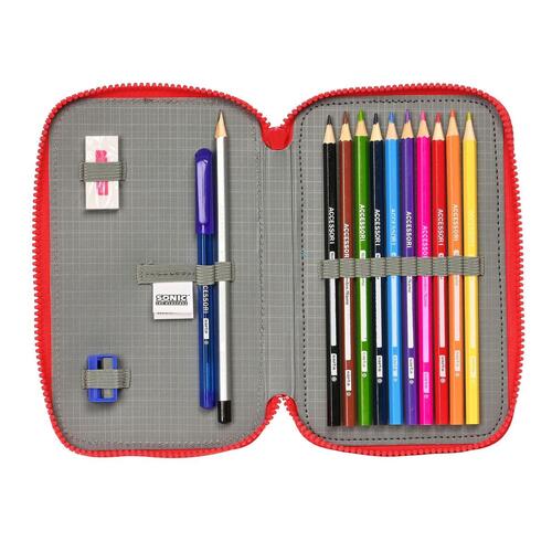 Dobbelt penalhus Sonic Let's roll Marineblå 12.5 x 19.5 x 4 cm (28 Dele)