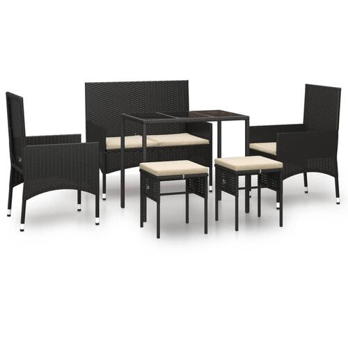 Loungesæt til haven 6 dele med hynder polyrattan sort