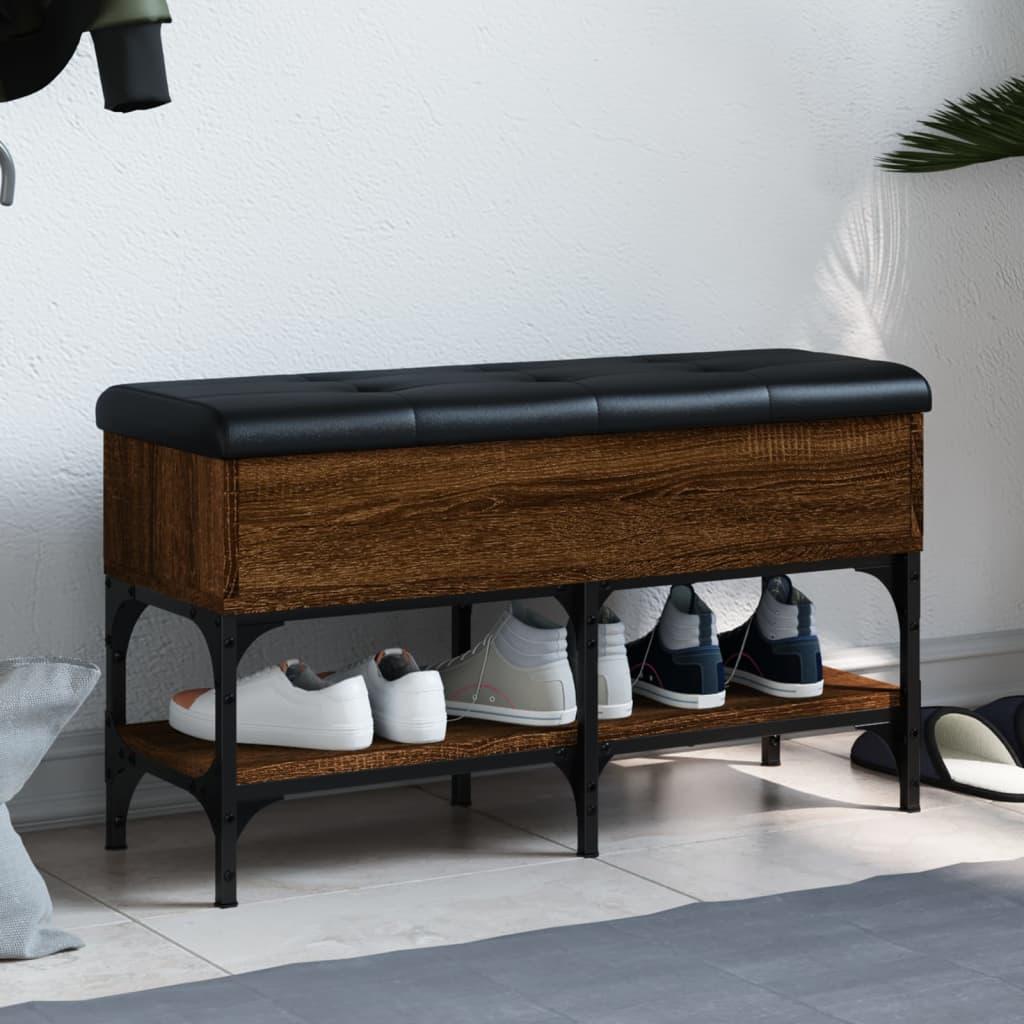 Skobænk 82x32x45 cm konstrueret træ brun egetræsfarve