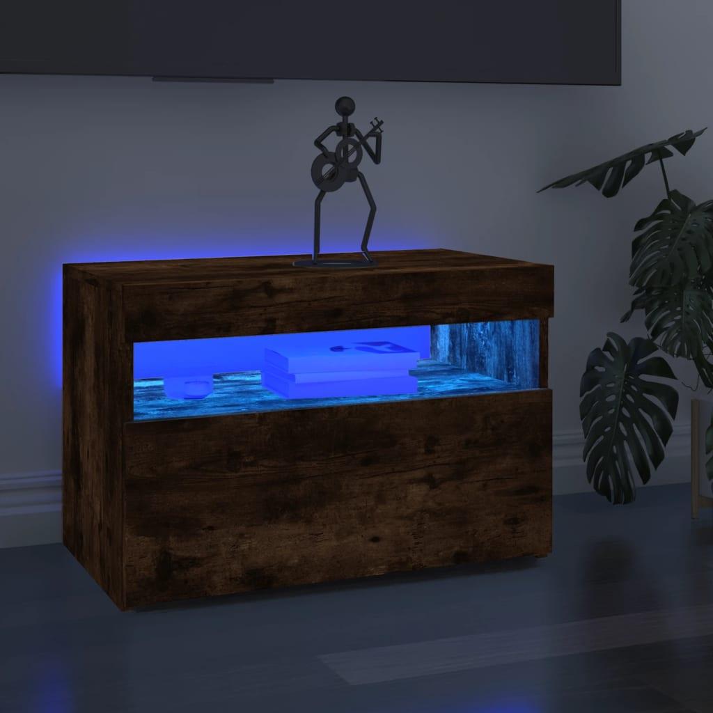 Tv-borde med LED-lys 2 stk. 60x35x40 cm røget eg