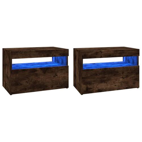 Tv-borde med LED-lys 2 stk. 60x35x40 cm røget eg