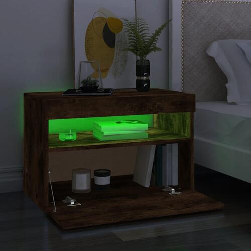 Tv-borde med LED-lys 2 stk. 60x35x40 cm røget eg