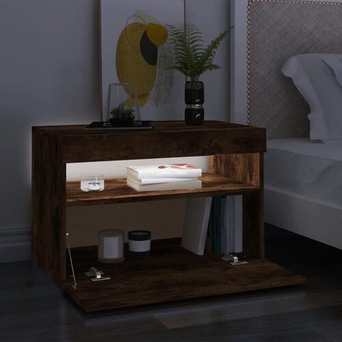 Tv-borde med LED-lys 2 stk. 60x35x40 cm røget eg