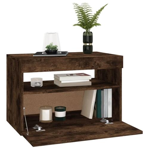Tv-borde med LED-lys 2 stk. 60x35x40 cm røget eg