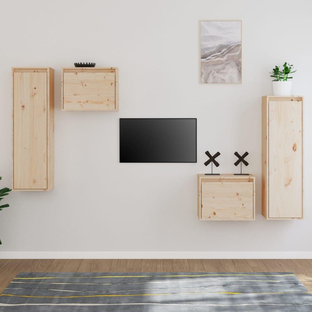 Tv-skabe 4 dele massivt fyrretræ