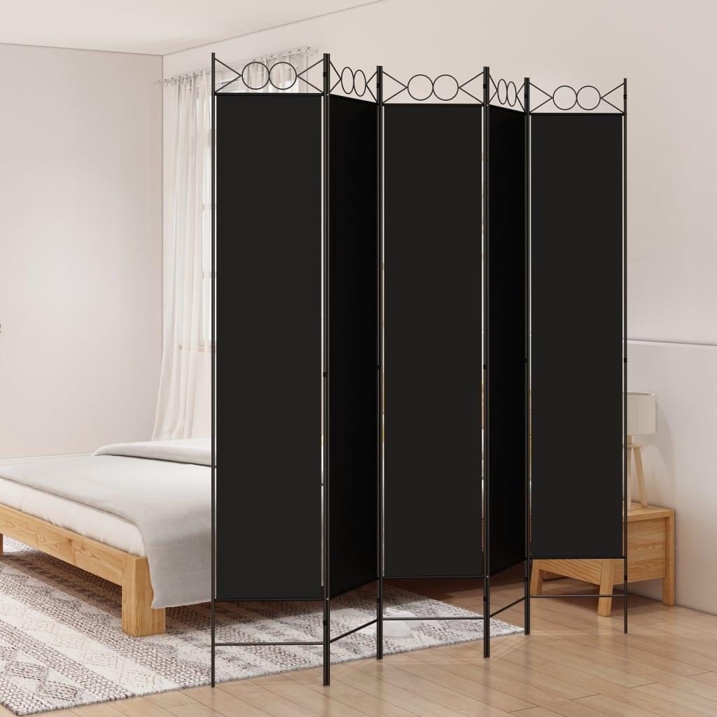 5-panels rumdeler 200x220 cm stof sort