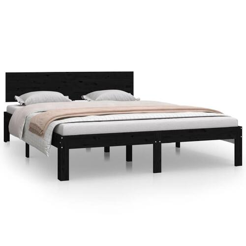 Sengeramme 140x200 cm massivt fyrretræ sort