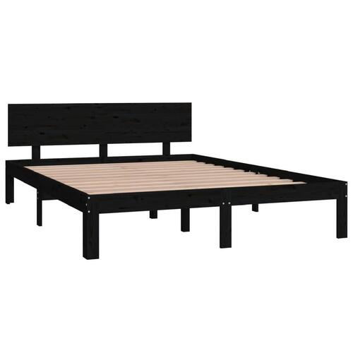 Sengeramme 140x200 cm massivt fyrretræ sort