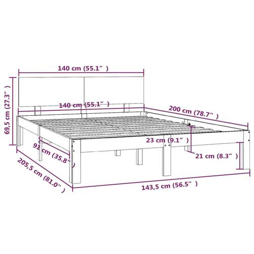 Sengeramme 140x200 cm massivt fyrretræ sort