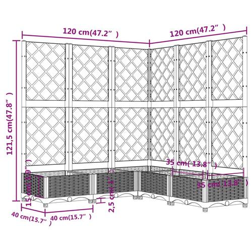 Plantekasse med espalier 120x120x121,5 cm PP hvid