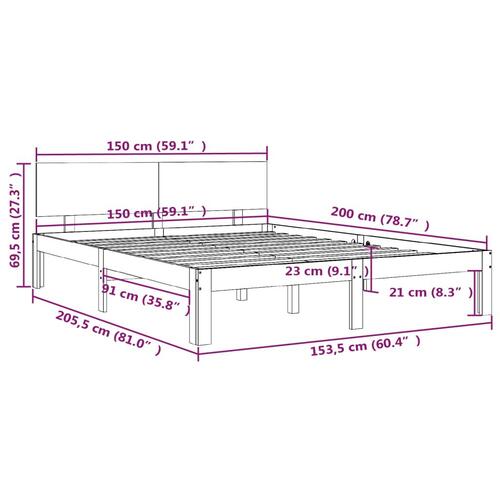 Sengeramme 150x200 cm King Size massivt fyrretræ grå
