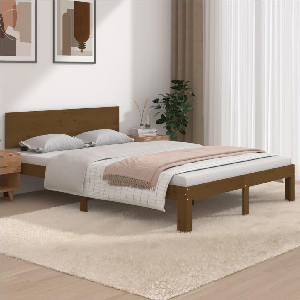 Sengeramme 150x200 cm King Size massivt træ gyldenbrun