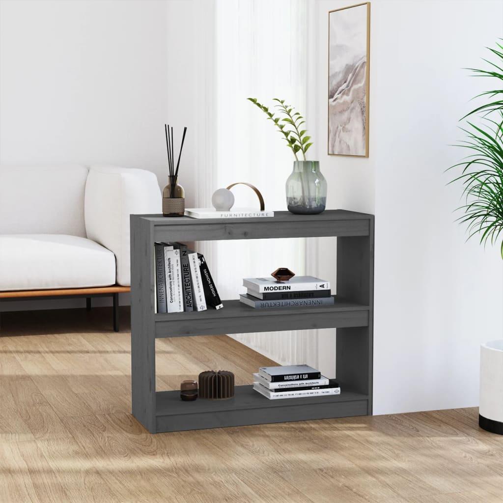 Bogreol/rumdeler 80x30x71,5 cm massivt fyrretræ grå