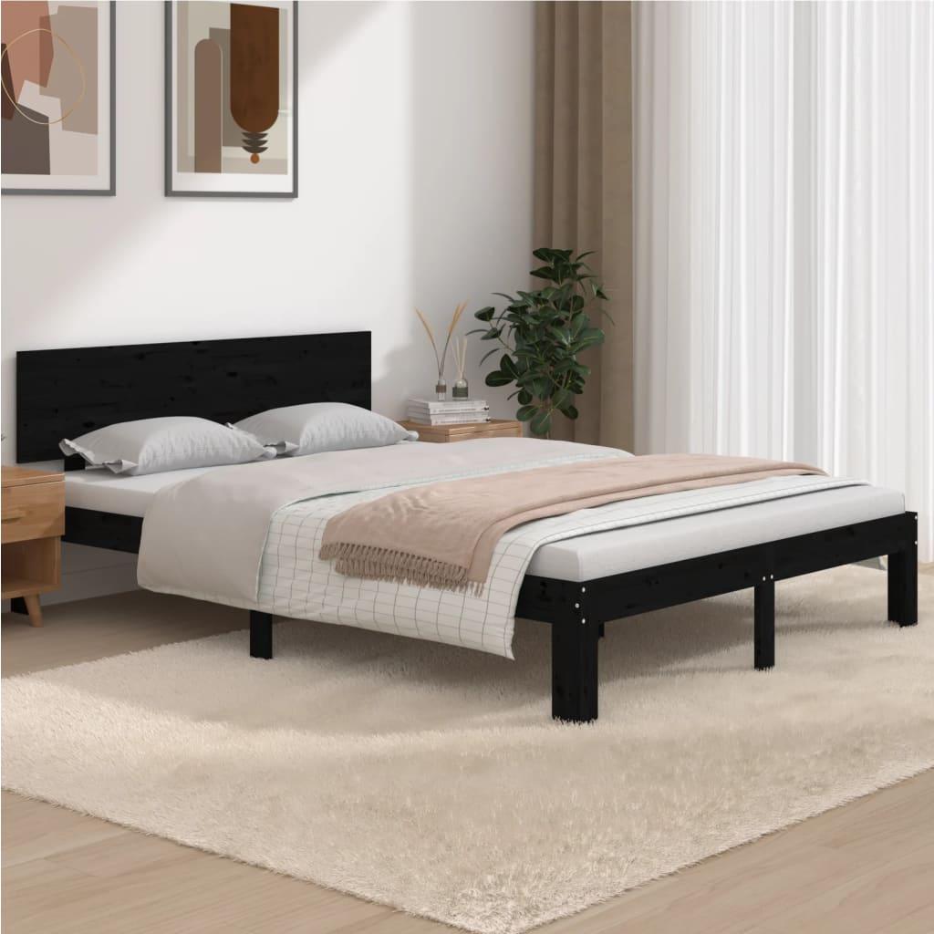 Sengeramme 150x200 cm King Size massivt træ sort